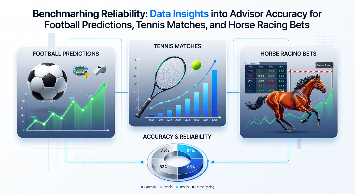 Data charts and graphs illustrating accuracy benchmarks for football, tennis, and horse racing advisors in May 2026
