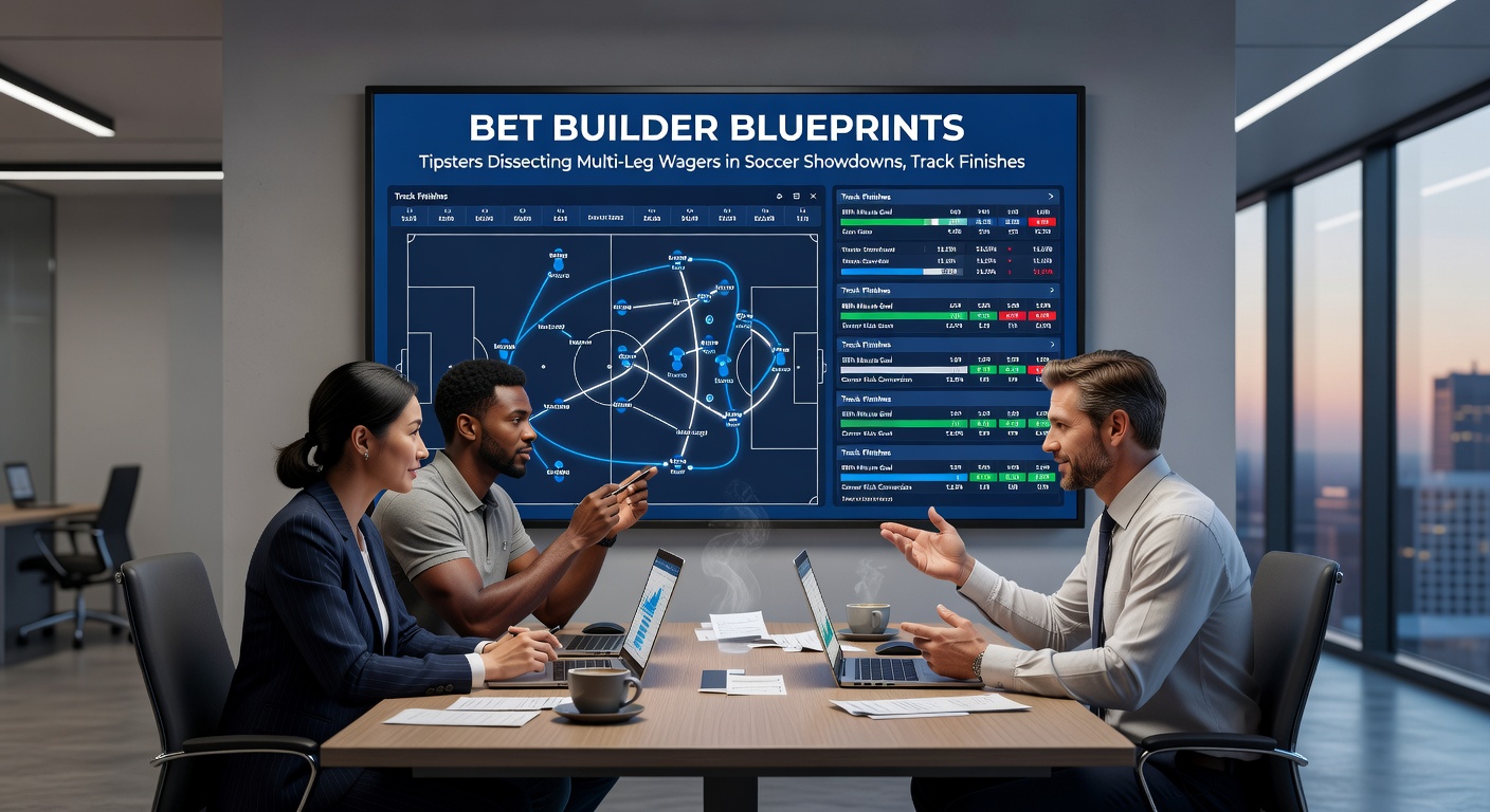Close-up of a horse racing photo-finish analysis with tipster overlaying beaten distance and place terms for a multi-leg bet builder
