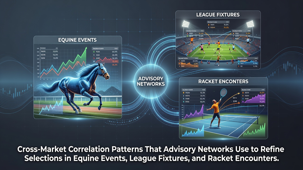 Advisory networks analyzing cross-market correlations across horse racing, football fixtures, and tennis matches