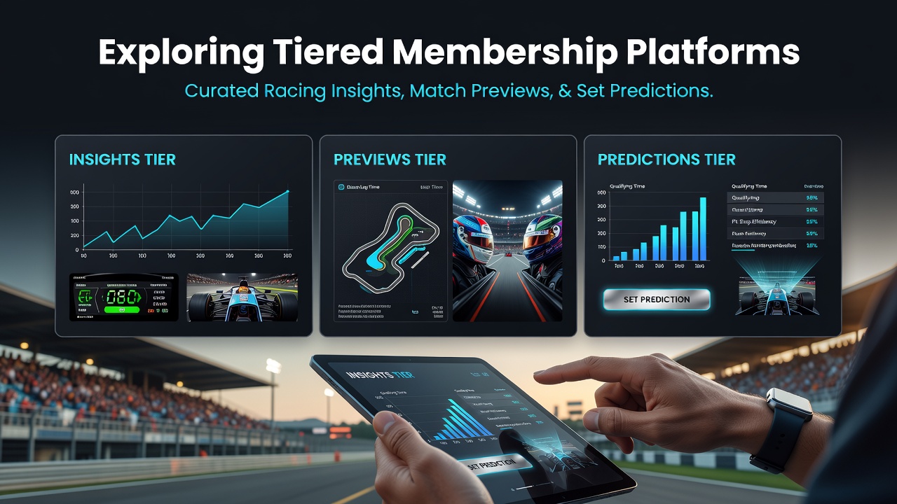 Tiered membership dashboard showing curated racing insights and preview tools