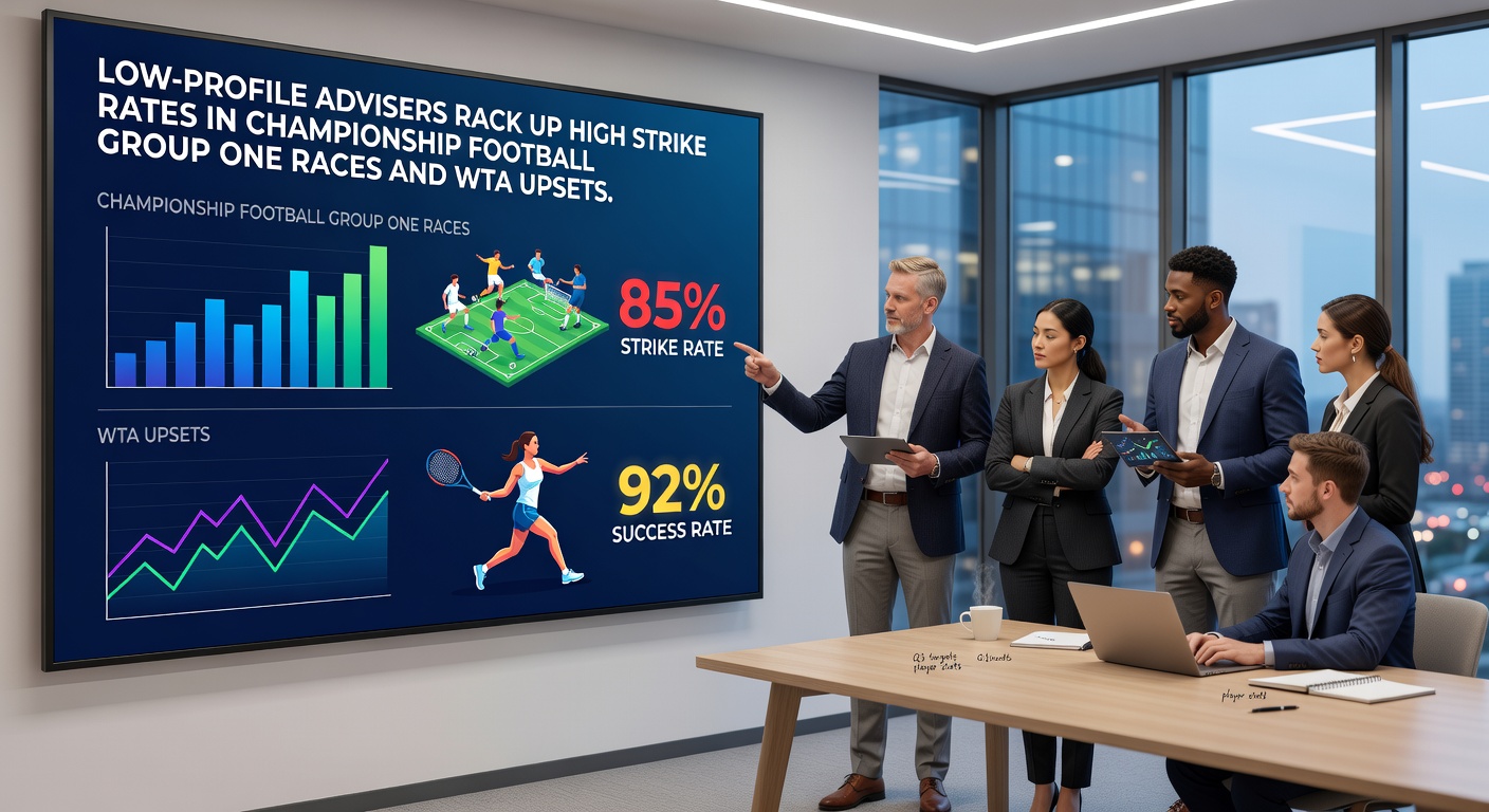 Chart displaying strike rates for low-profile tipsters in Group One horse races, Championship football, and WTA upsets