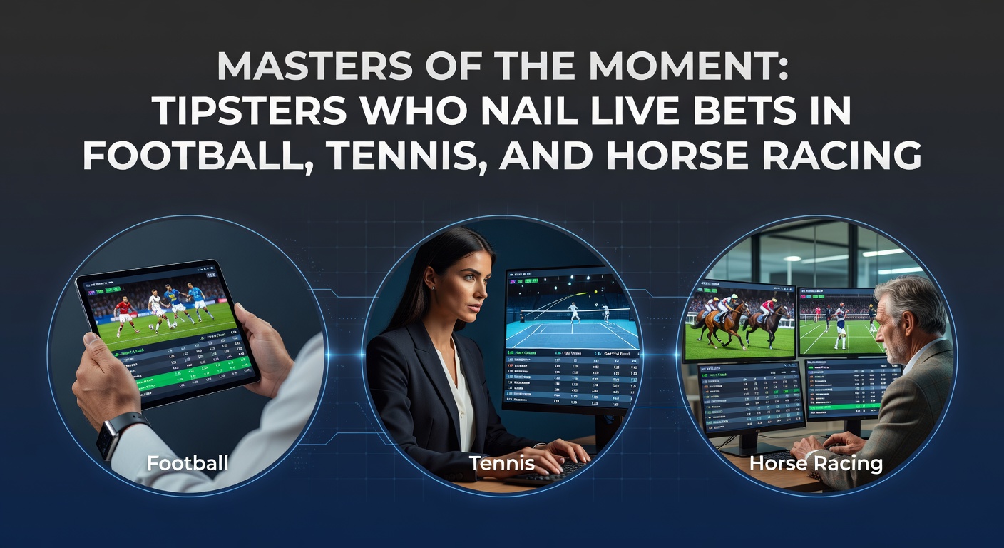 A tipster intently watching a live football match on multiple screens, capturing the high-stakes energy of in-play betting decisions