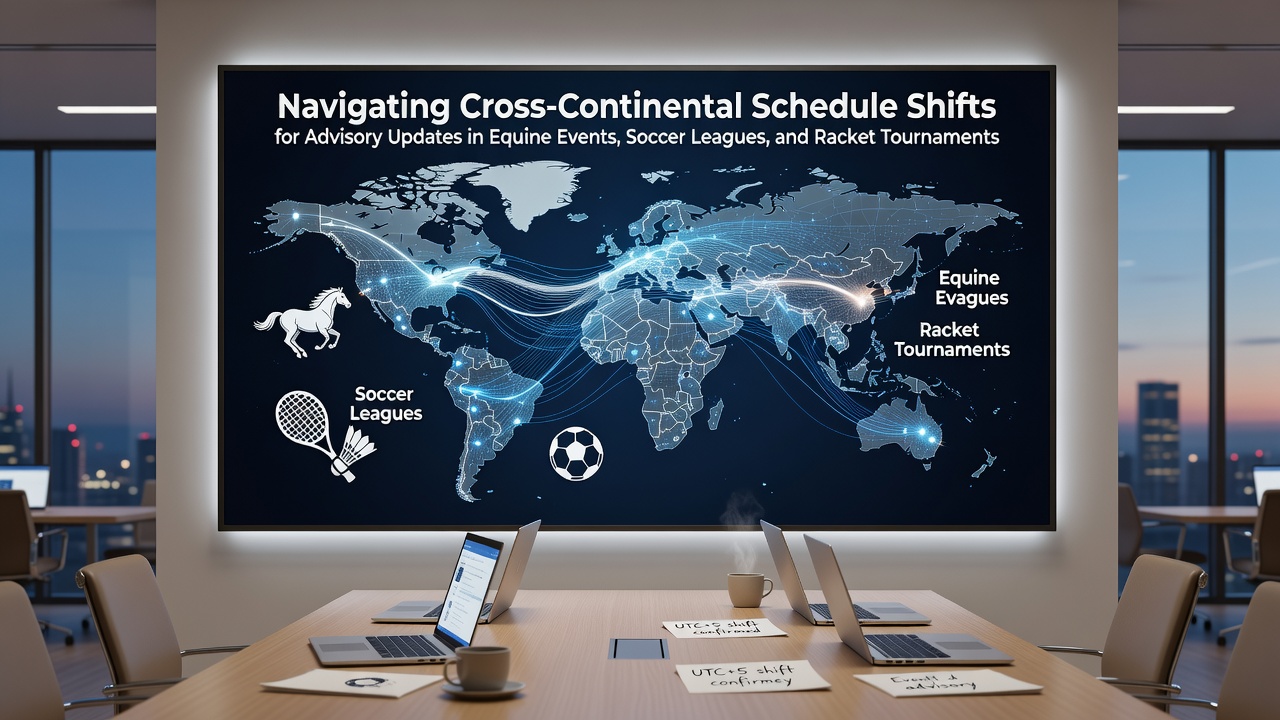 Global sports calendar showing overlapping equine, soccer and tennis events across time zones