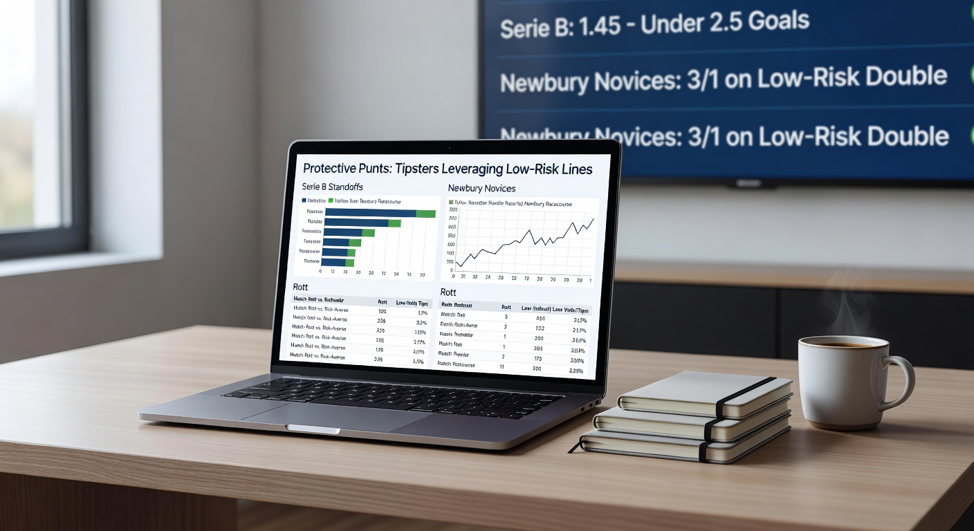 Newbury racecourse novice hurdle in progress, young horses navigating jumps under misty conditions, with betting odds displayed for low-risk selections