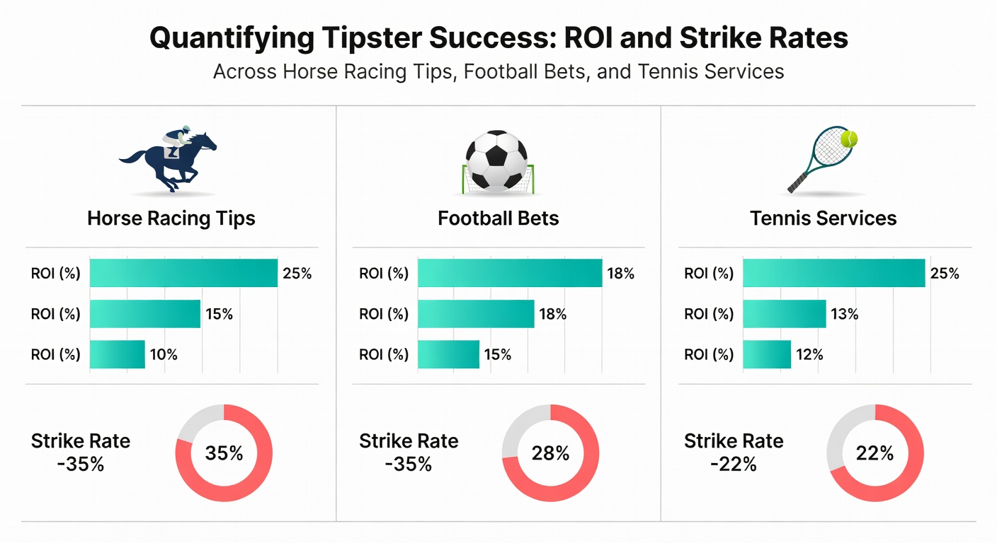 Graph comparing ROI and strike rates for horse racing, football, and tennis tipsters over a 12-month period, showing distinct performance curves for each sport