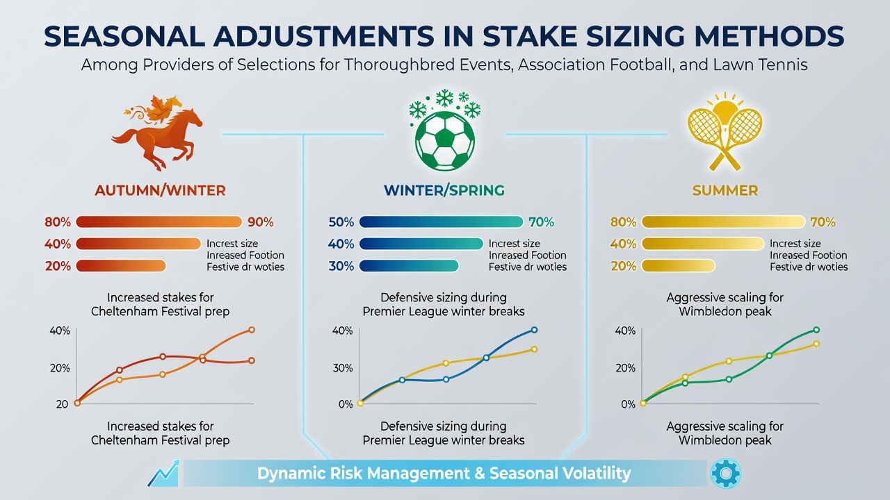 Chart showing stake sizing adjustments across horse racing, football and tennis seasons