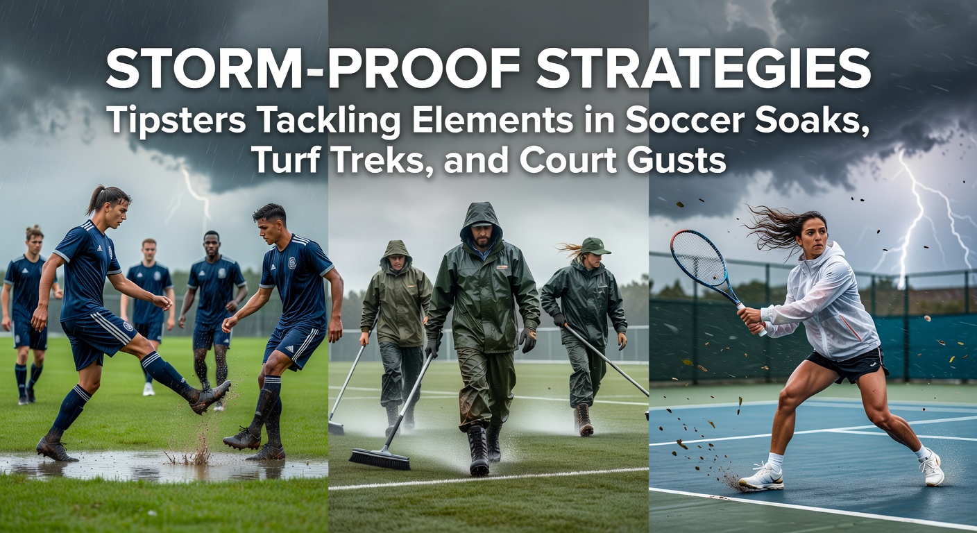 Horse racing tipster examining turf sample under rainy conditions at a track inspection