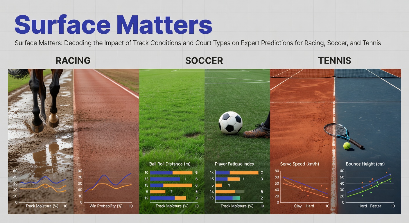 Track and court surface variations influencing performance data in racing, soccer, and tennis events
