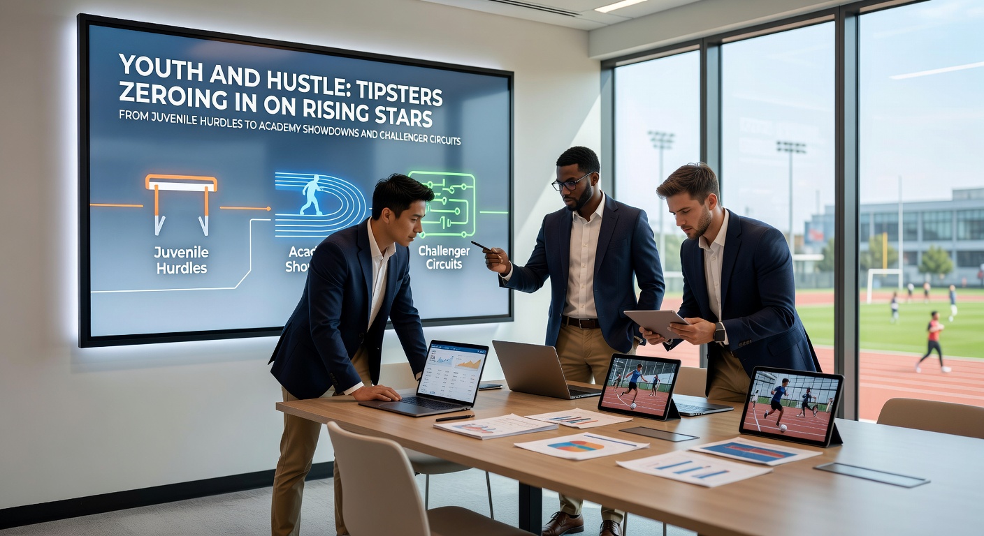A young jockey guiding a promising juvenile horse over hurdles on a misty morning track, capturing the raw energy of emerging talent in horse racing
